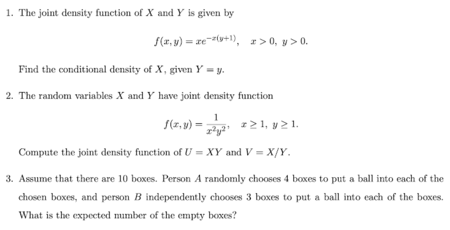 Solved 1. The joint density function of X and Y is given by | Chegg.com
