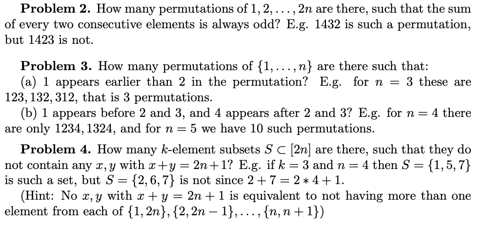 Solved Problem 2. How many permutations of 1,2,…,2n are | Chegg.com