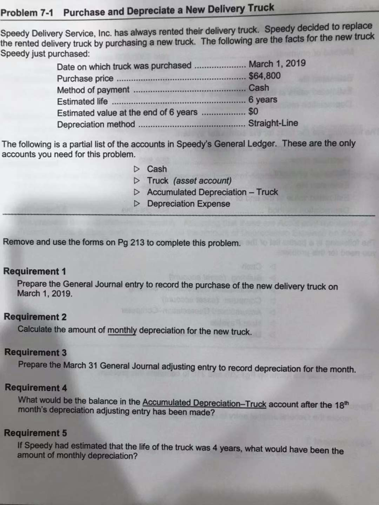 Solved Problem 71 Purchase and Depreciate a New Delivery