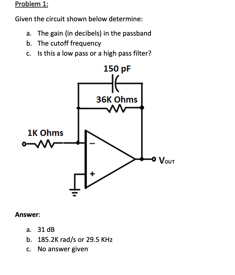 Solved Problem 1: Given the circuit shown below determine: | Chegg.com
