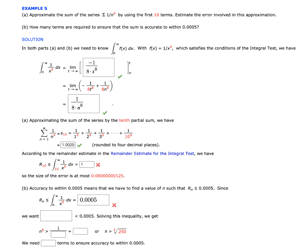 Solved EXAMPLE 5 (a) Approximate the sum of the series 1/nº | Chegg.com