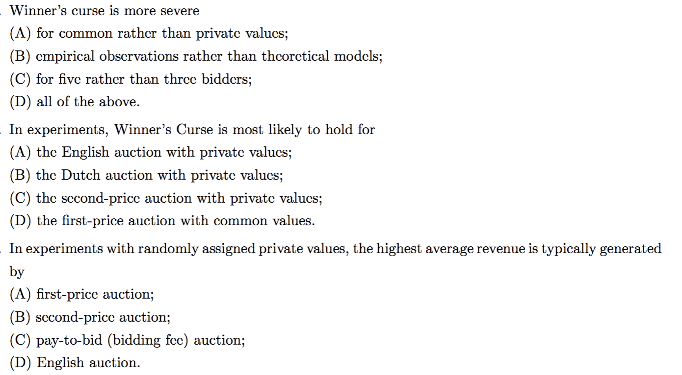 Avoiding price risk and the winner's curse in competitive bidding