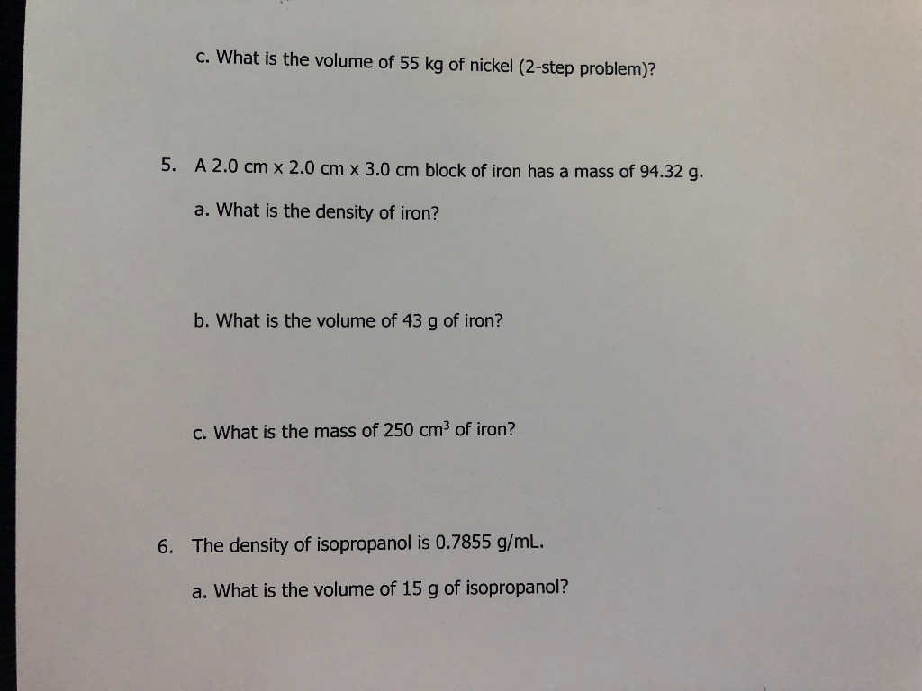 Solved C What Is The Volume Of 55 Kg Of Nickel 2 Step P Chegg Com