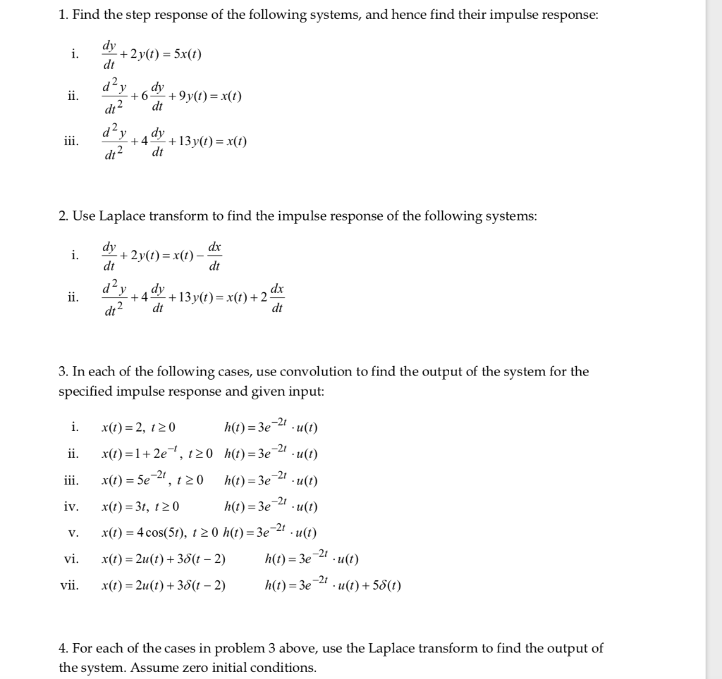 Solved 1 Find The Step Response Of The Following Systems Chegg Com