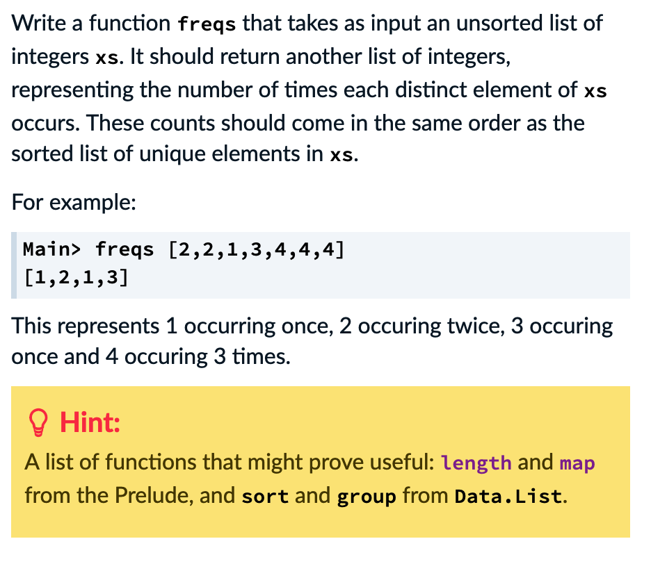 Write a function freqs that takes as input an | Chegg.com