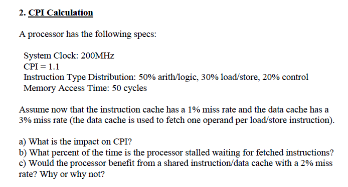 2. CPI Calculation A processor has the following | Chegg.com