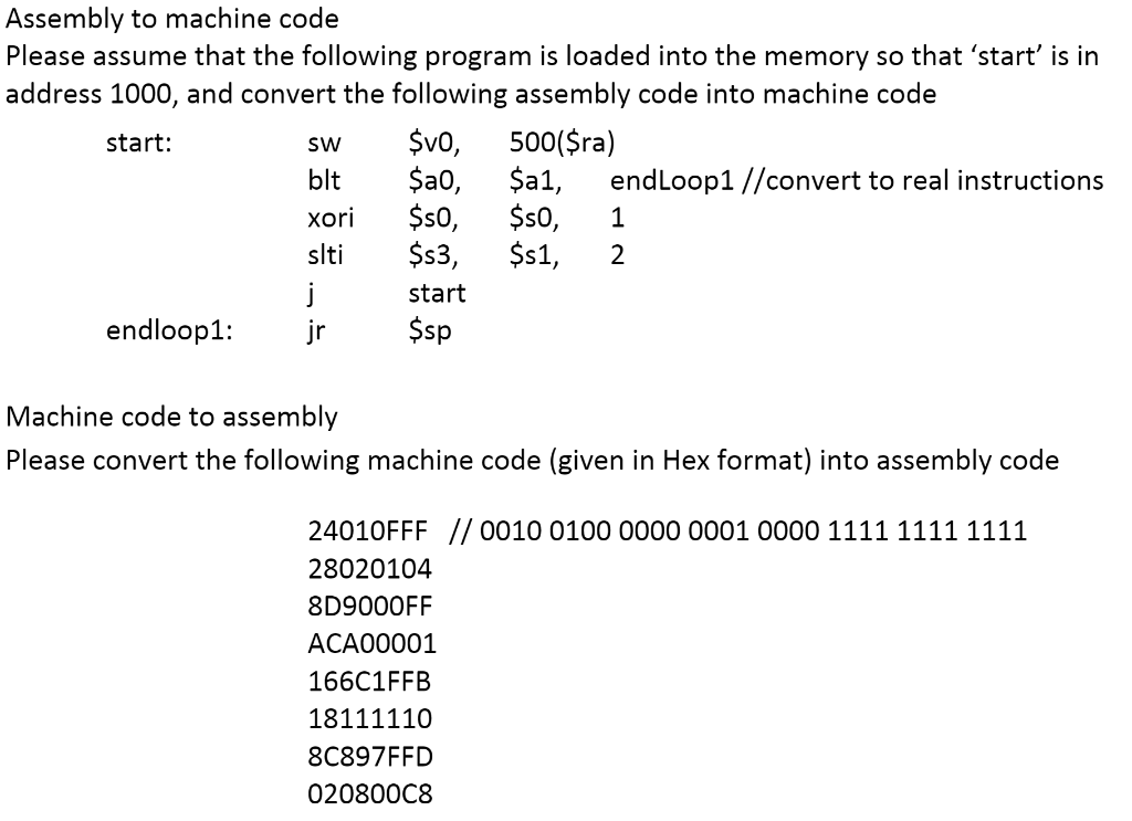Solved Assembly to machine code Please assume that the | Chegg.com