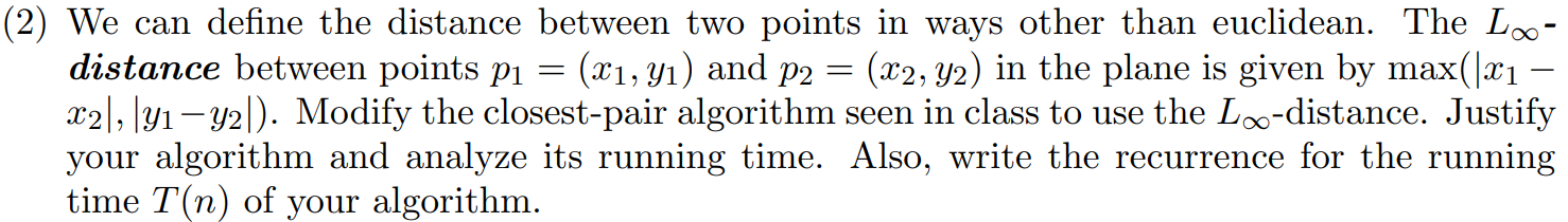 (2) We can define the distance between two points in | Chegg.com