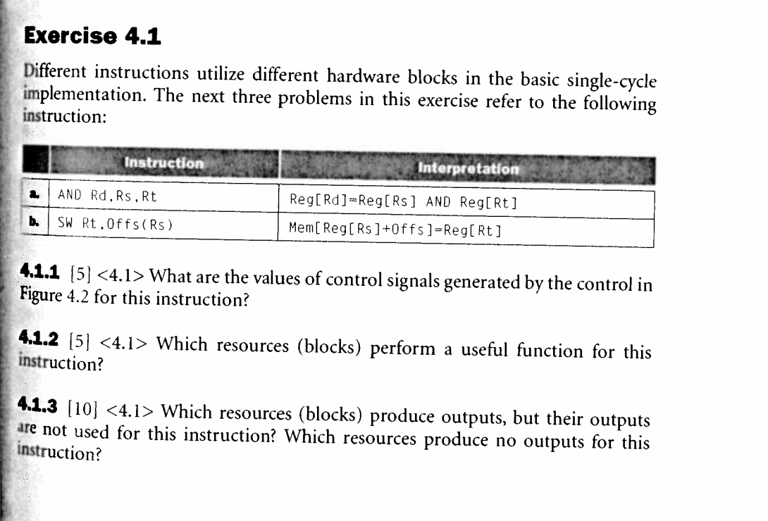 Solved Exercise 4.1 Different instructions utilize different | Chegg.com