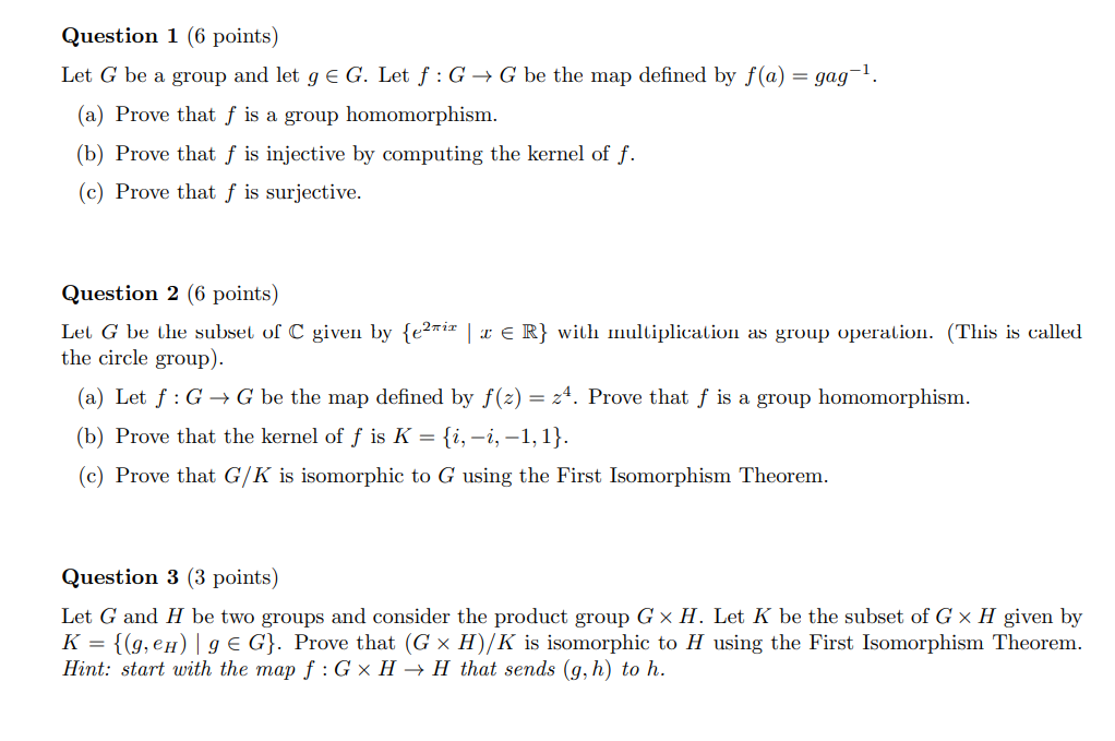 Solved Question 1 6 Points Let G Be A Group And Let G∈g