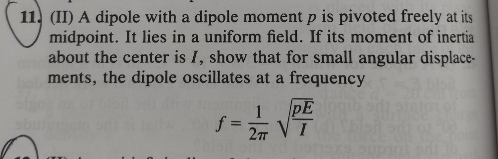 Solved (II) A dipole with a dipole moment p is pivoted | Chegg.com