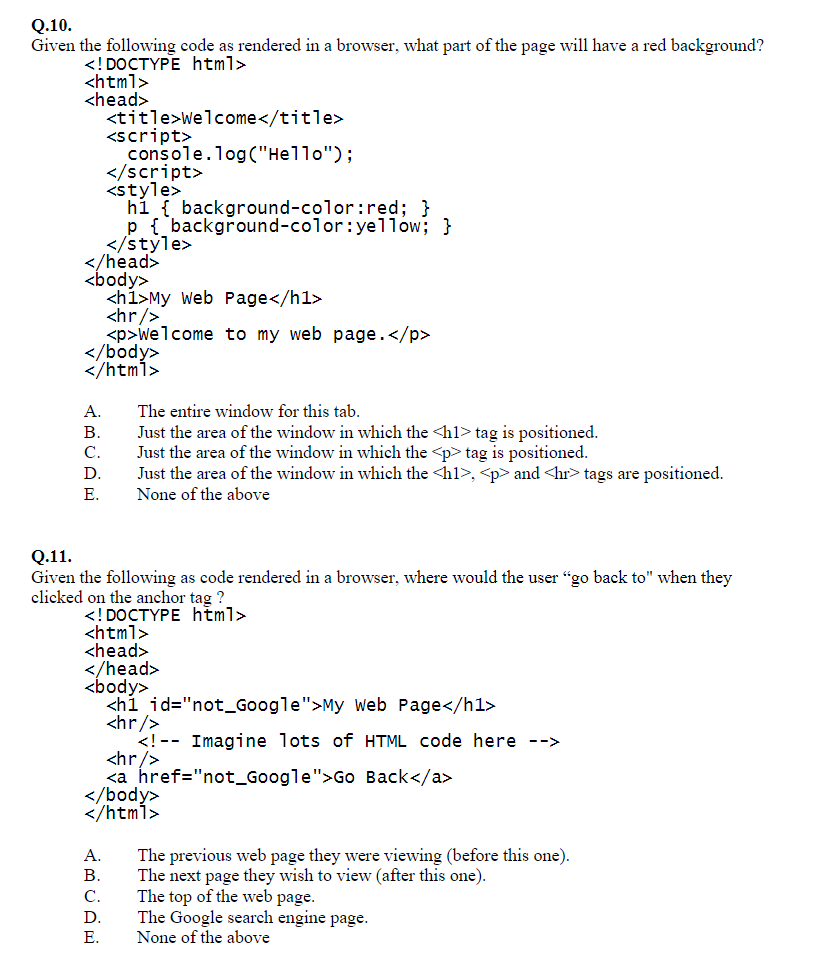 Solved Q.10. Given the following code as rendered in a | Chegg.com