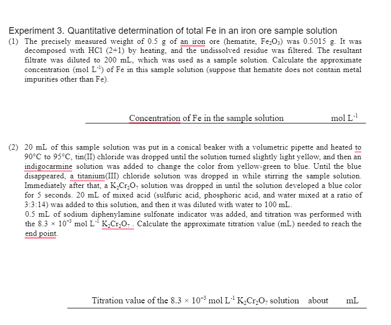 Solved Experiment 3. Quantitative Determination Of Total Fe | Chegg.com