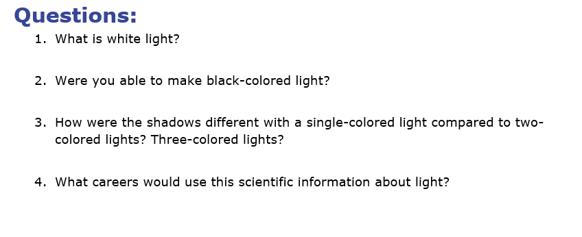 Solved Lab: Light and Color Materials: • dark room or room | Chegg.com