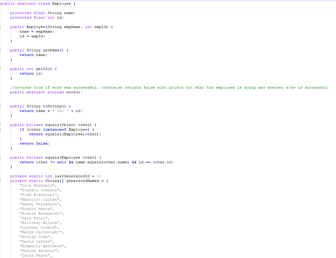 Solved public abstract class Employee { protected final | Chegg.com