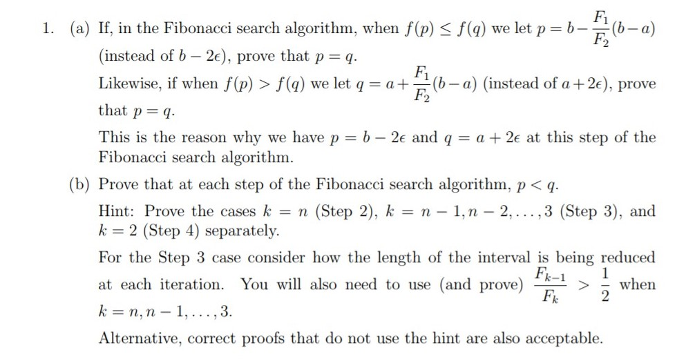 1 a if in the fibonacci search algorithm when chegg
