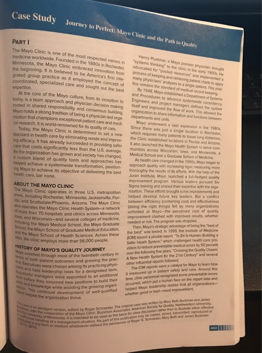Solved Case Study Journey to Perfect Mayo Clinic and the