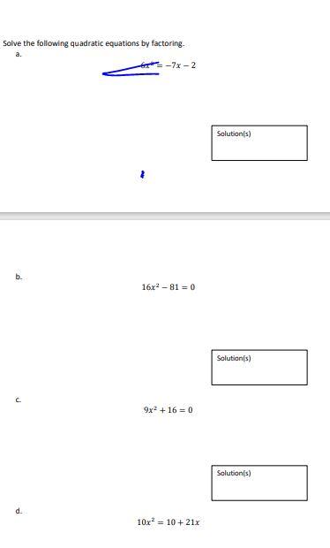 Solved Solve The Following Quadratic Equations By Factoring | Chegg.com