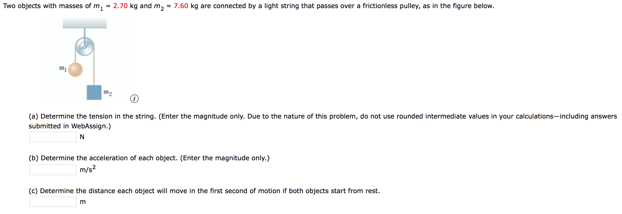 Solved Two objects with masses of m1 = 2.70 kg and m2 = 7.60 | Chegg.com