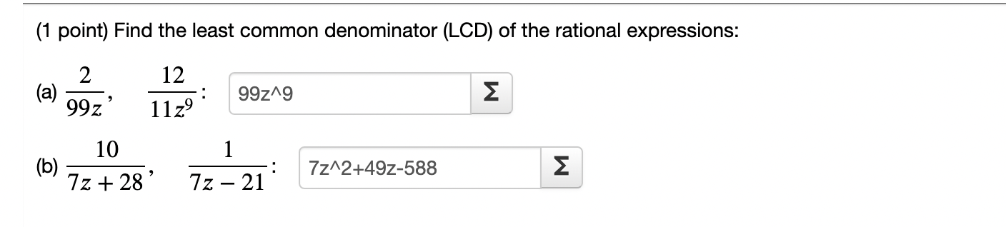 Solved (1 Point) Find The Least Common Denominator (LCD) Of | Chegg.com