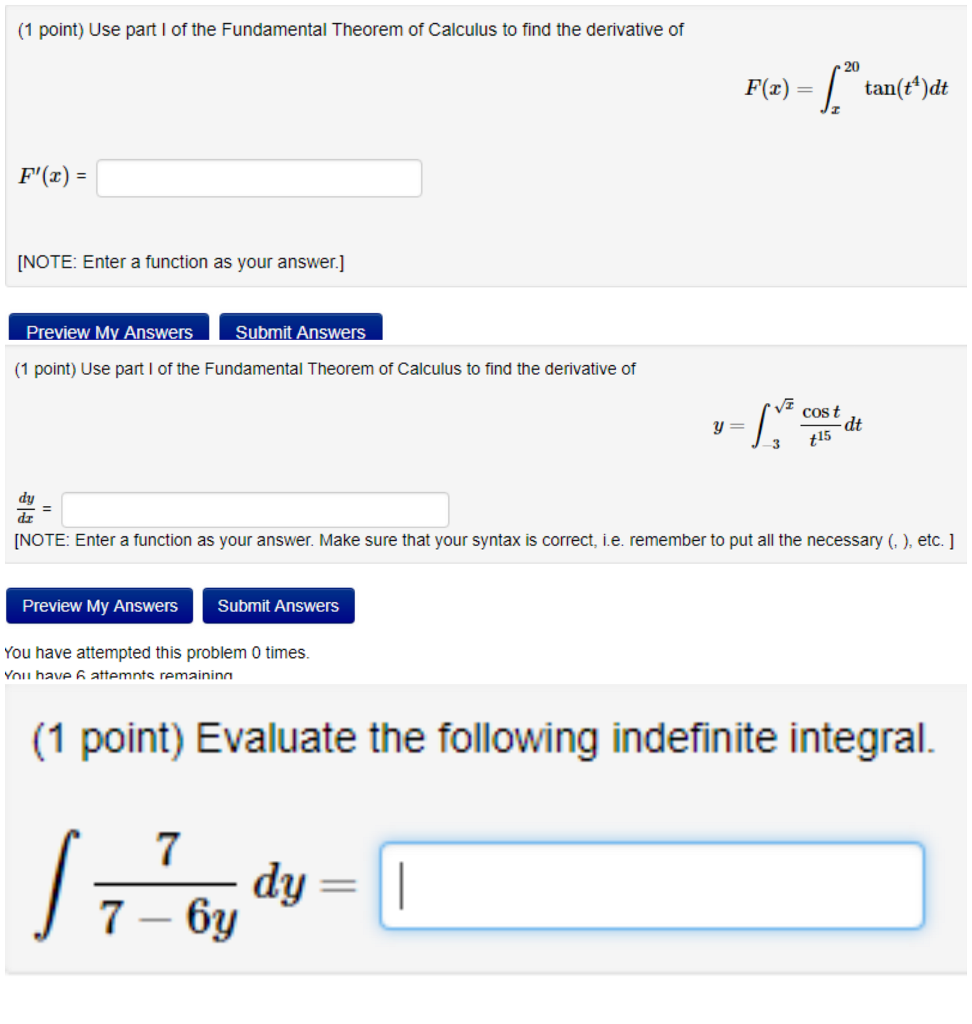 Solved (1 point) Use part I of the Fundamental Theorem of | Chegg.com