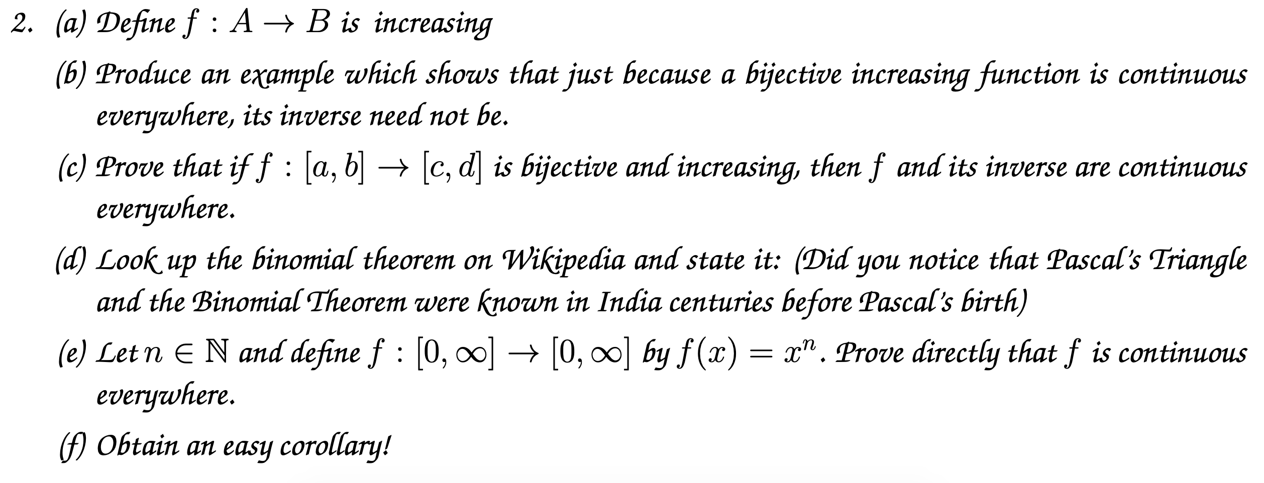 Solved 2. (a) Define f : A + B is increasing (6) Produce an | Chegg.com