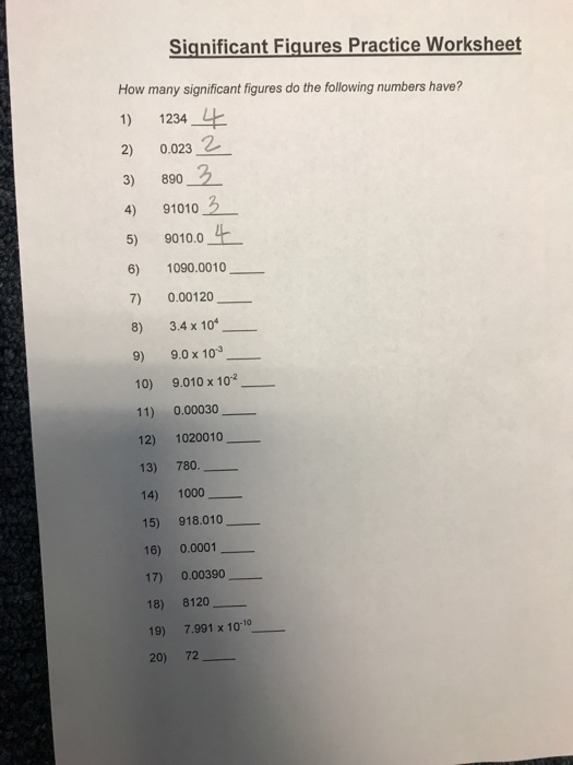 Chemistry Significant Digits Answer Sheet