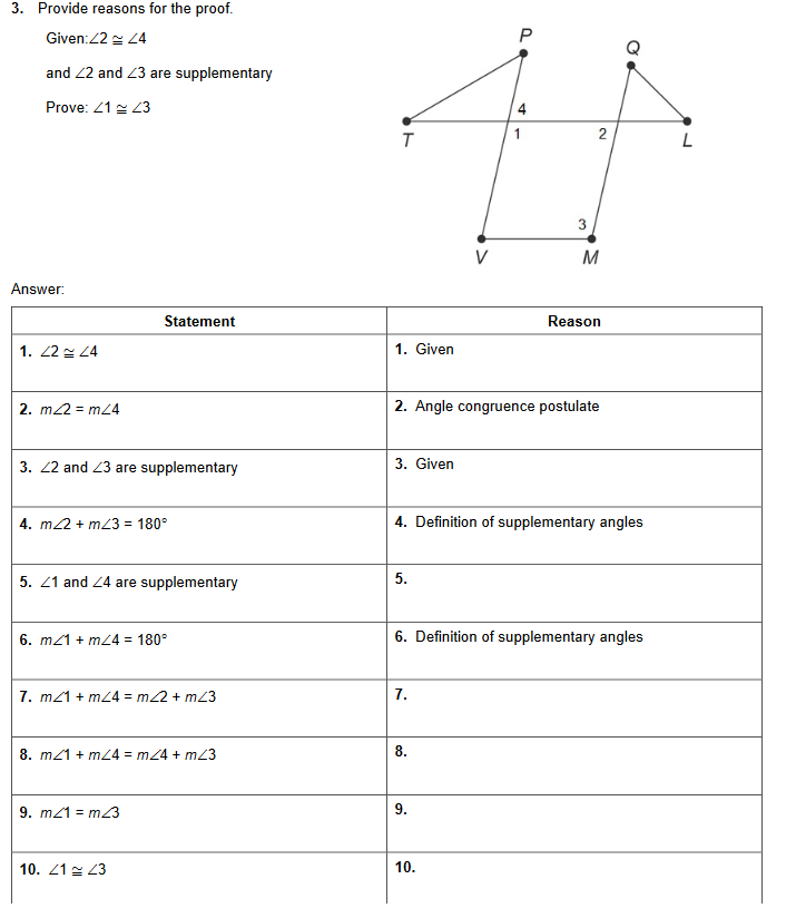 Solved 3. Provide reasons for the proof. Given: ∠2≅∠4 and ∠2 | Chegg.com