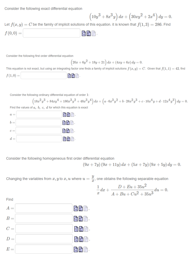 Solved Consider The Following Exact Differential Equation | Chegg.com