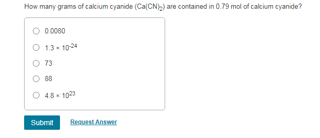 Solved How Many Grams Of Calcium Cyanide Ca Cn 2 Are Chegg Com