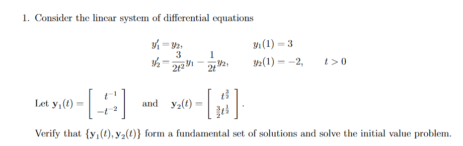 Solved 1. Consider the linear system of differential | Chegg.com