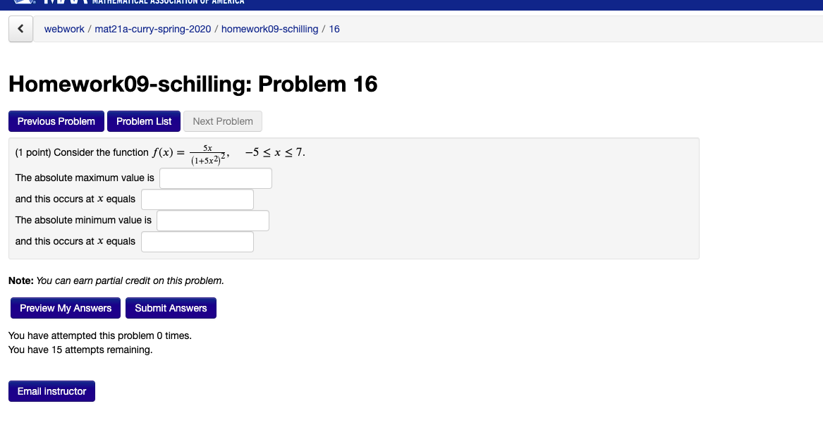 Solved Webwork / Mat21a-curry-spring-2020 / | Chegg.com