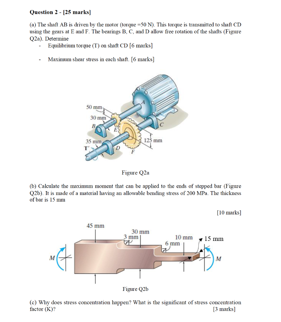 Solved Question 2 - [25 marks] (a) The shaft AB is driven by | Chegg.com