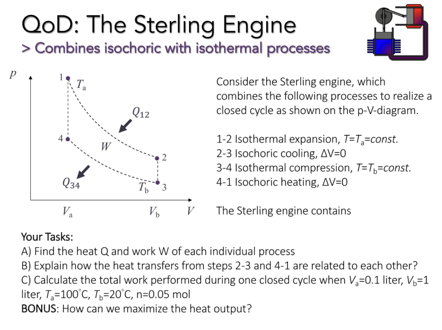 Solved QoD The Sterling Engine > Combines isochoric with