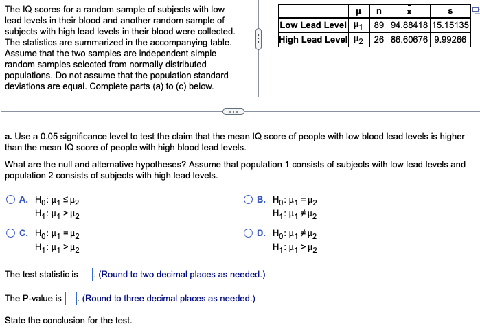 Solved The IQ Scores For A Random Sample Of Subjects With | Chegg.com