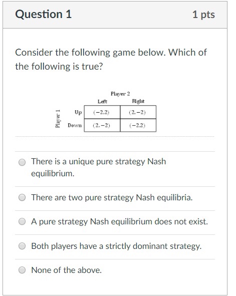 Solved Question 1 1 pts Consider the following game below. | Chegg.com