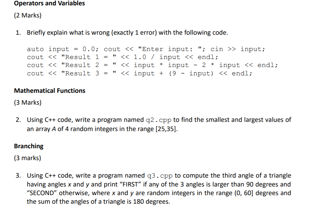 Solved Operators and Variables (2 Marks) 1. Briefly explain | Chegg.com