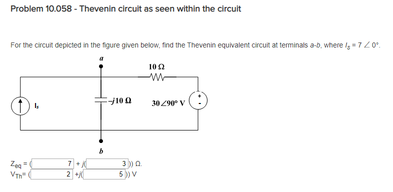 Solved Problem 10.058 - Thevenin circuit as seen within the | Chegg.com