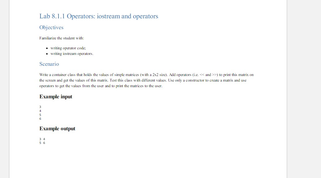 Solved Lab 8.1.1 Operators: iostream and operators | Chegg.com