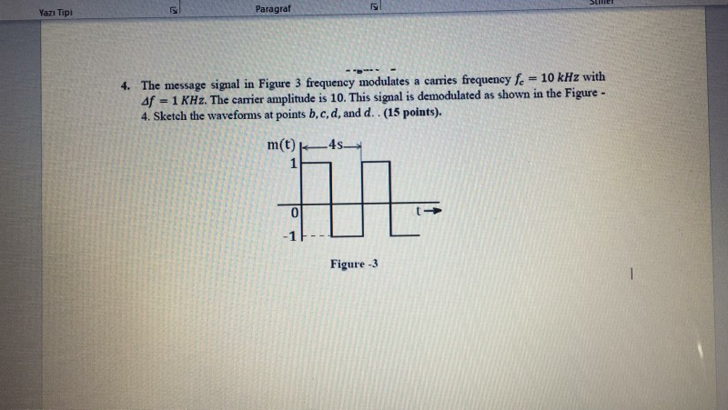Solved Yazı Tipi Paragraf 4. The message signal in Figure 3 | Chegg.com