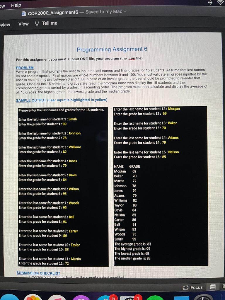 Solved Please write in C++ Checklist Program output