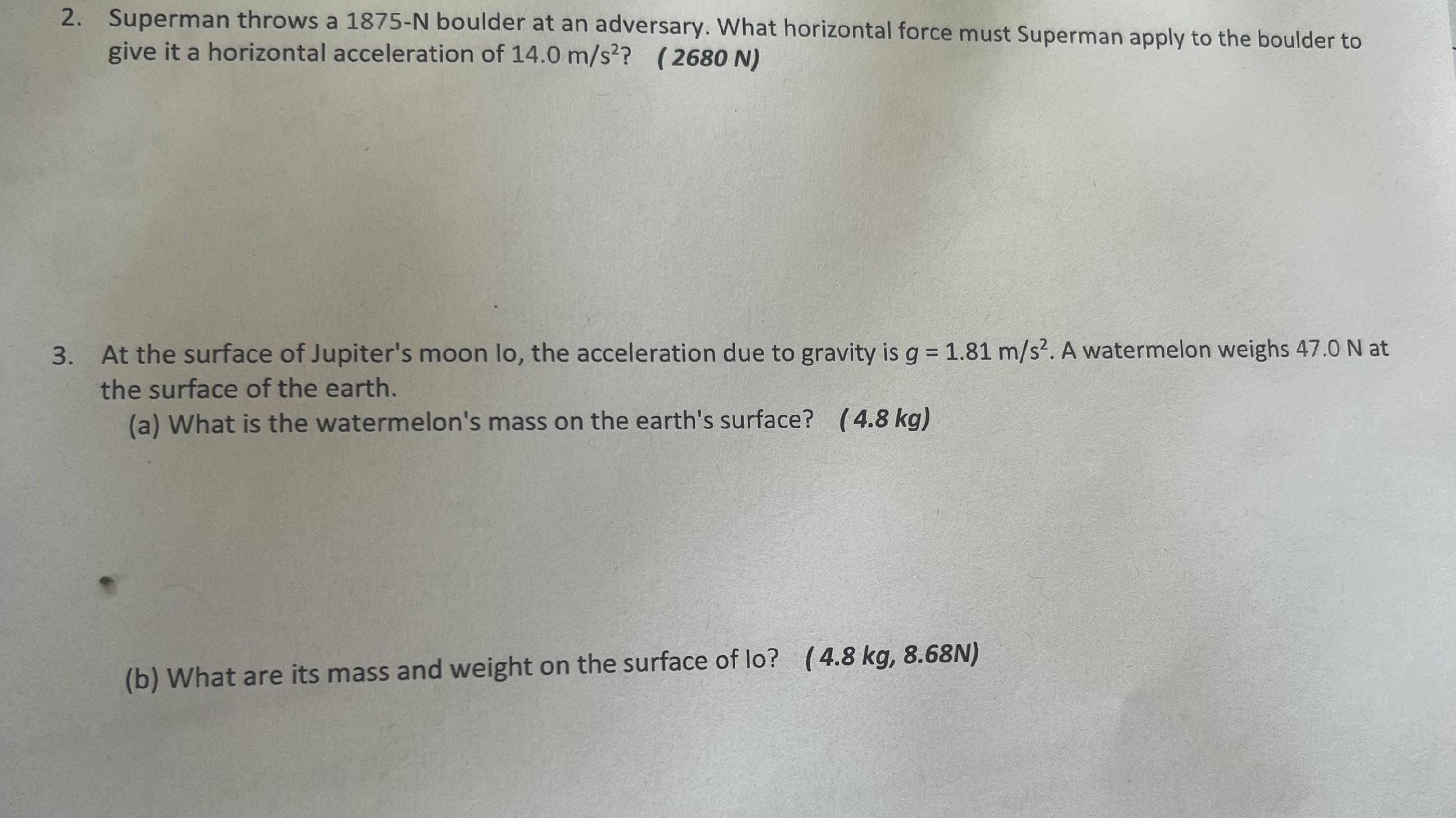 Solved 2. Superman throws a 1875−N boulder at an adversary