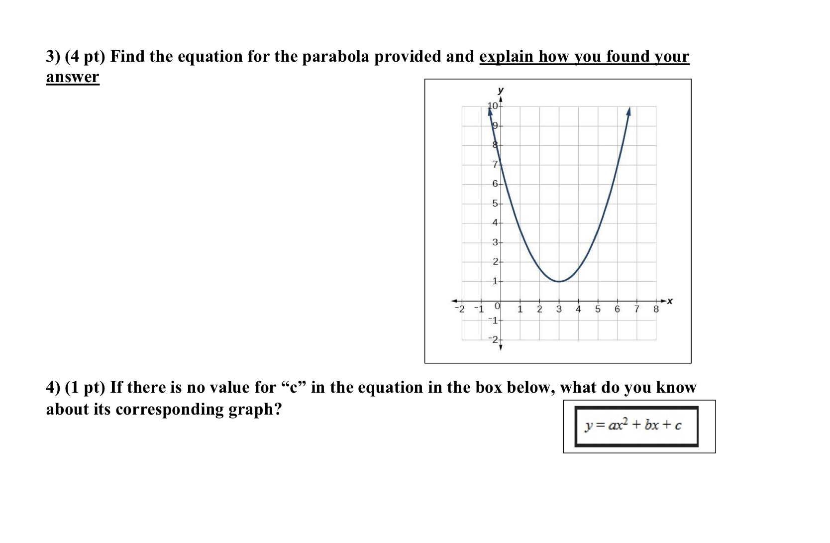 Solved Find the equation for the parabola provided and | Chegg.com