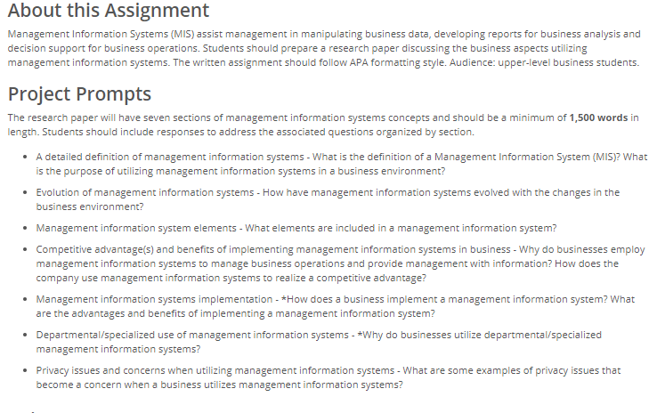 assignment on management information system