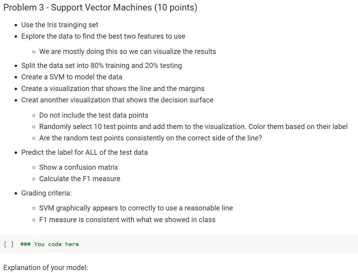 Solved Problem 3 - Support Vector Machines ( 10 points) - | Chegg.com
