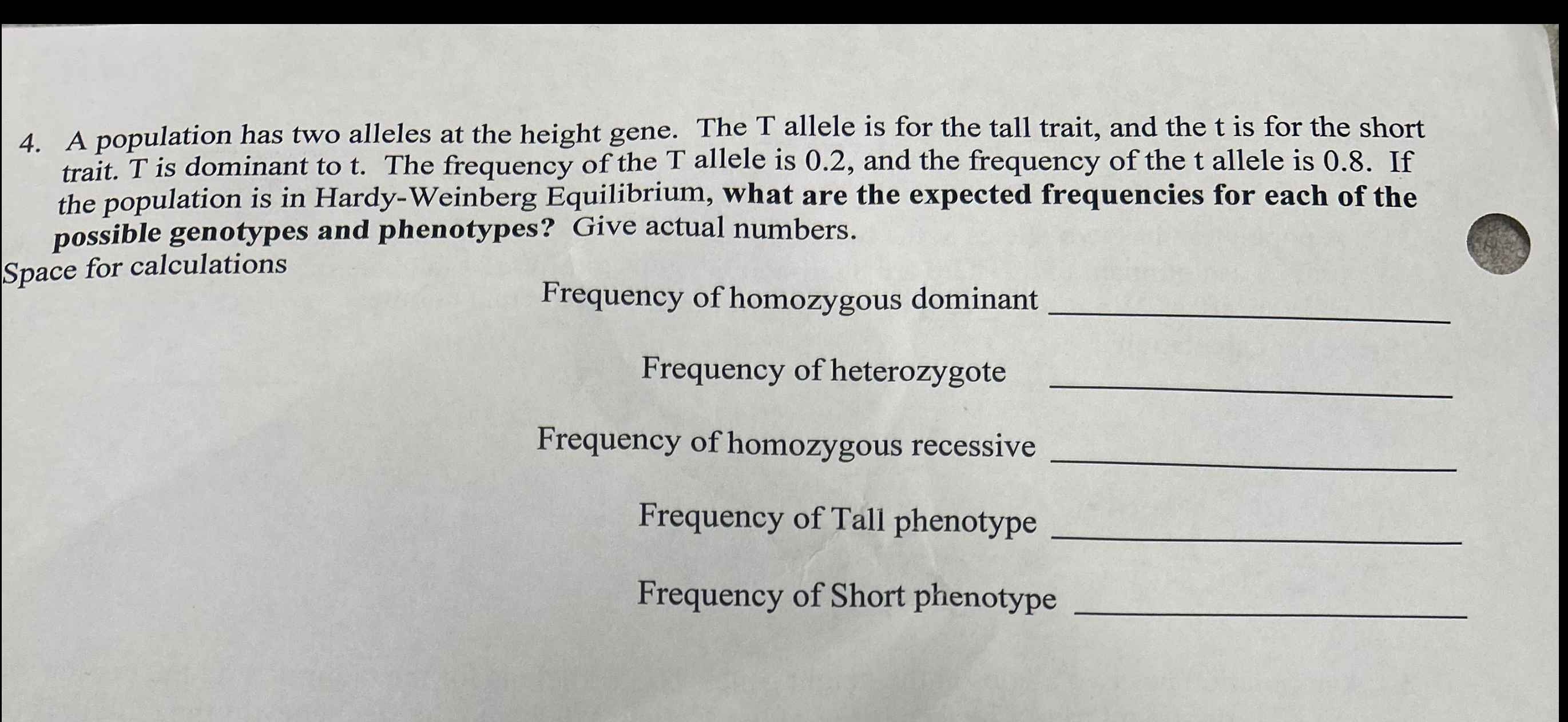 Solved A population has two alleles at the height gene. The | Chegg.com