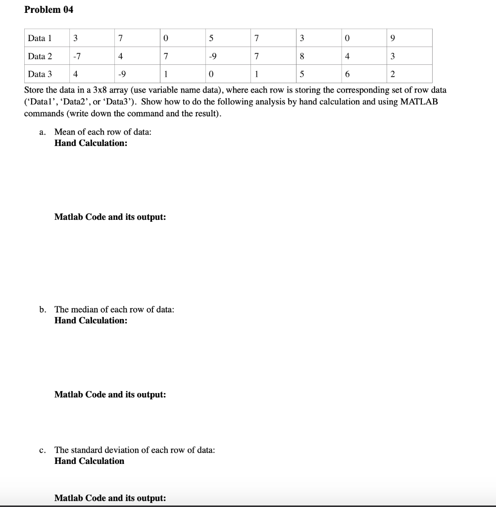 Solved Problem 04 Data 1 5 7 09 Data 2 0 Data 3 4 Store the | Chegg.com