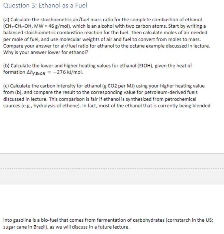 (a) Calculate the stoichiometric air/fuel mass ratio