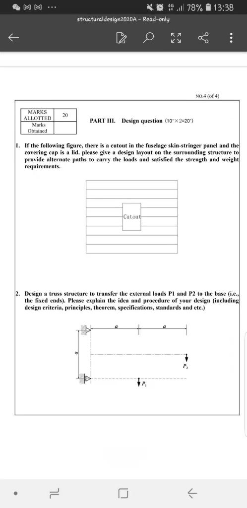 Solved MM ... Dl 78% 13:38 structuraldesign2020A - Read-only | Chegg.com