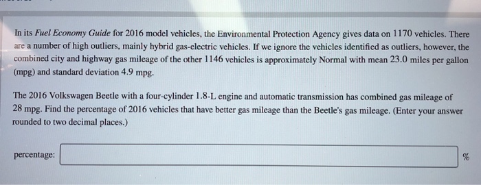 Solved In Its Fuel Economy Guide For 2016 Model Vehicles, | Chegg.com